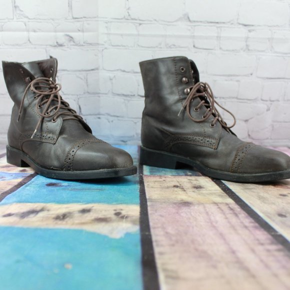 Tuff Rider Brown Leather Lace Up Cap toe Paddock Boots Size 7.5 M - Picture 3 of 9